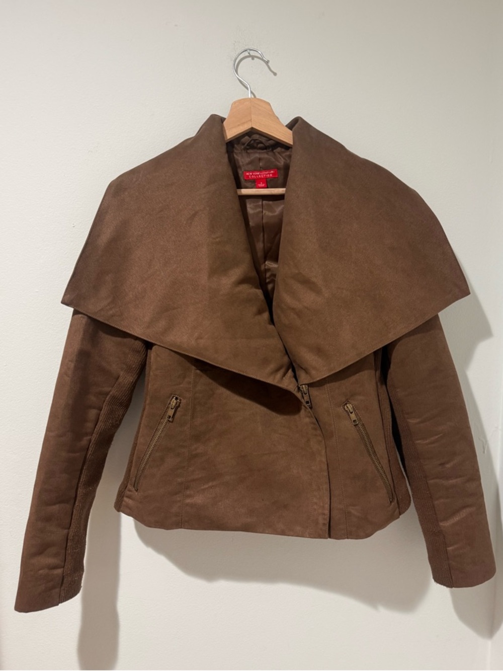 New York & Company Brown Faux Suede Asymmetrical Moto Jacket